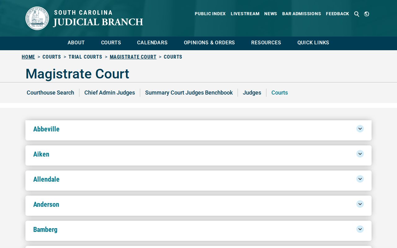 Colleton County warrant bond and Magistrate Court contact listing