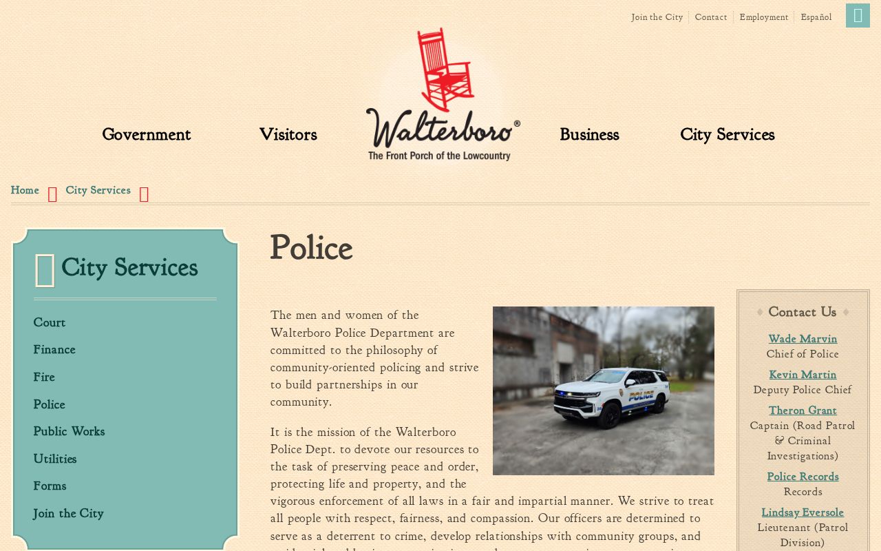 Colleton County Walterboro police services relevant to city warrant records