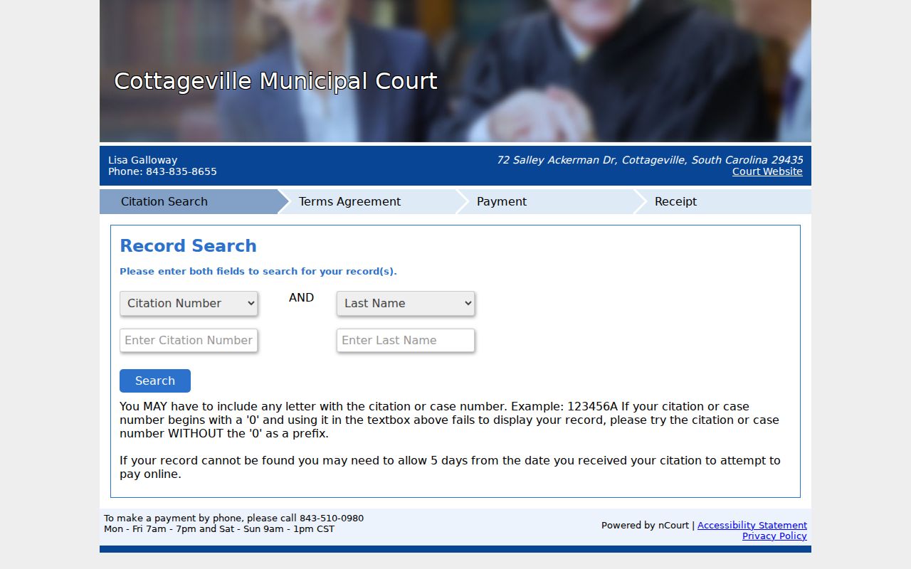 Colleton County Cottageville warrant citation search requiring number and last name