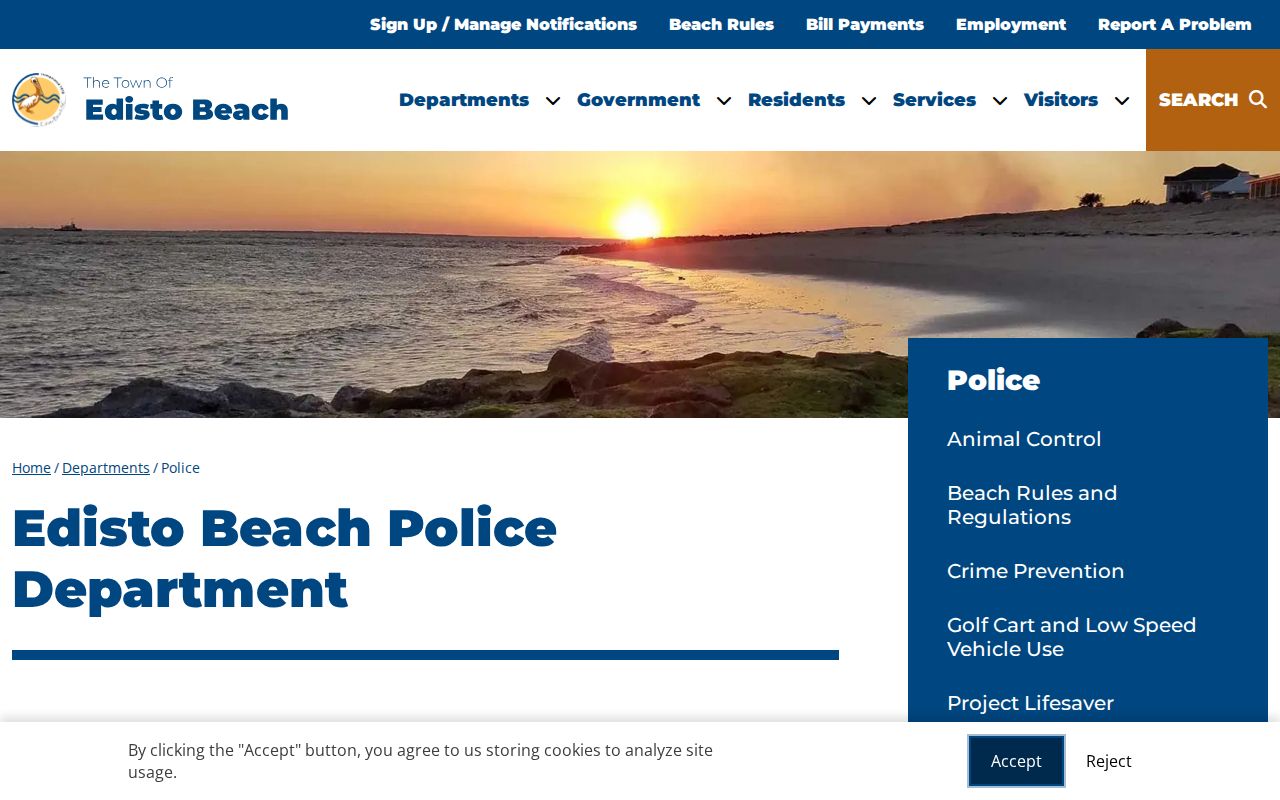 Colleton County Edisto Beach warrant records context from the town Police Department page