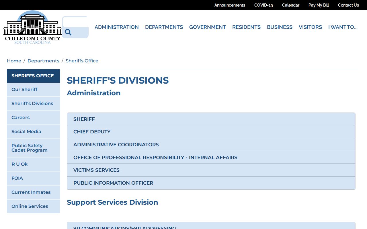 Colleton County arrest warrant service contact in the Sheriff Civil Process and Warrants division